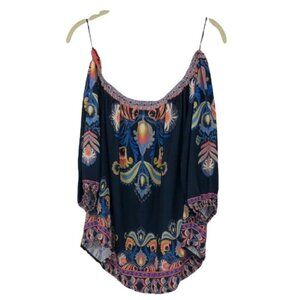 Jealous Tomato navy coral boho printed off shoulder blouse XS